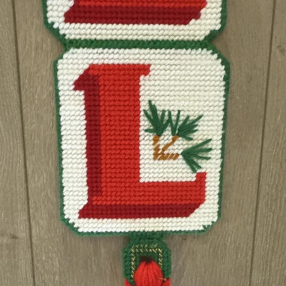 Vintage Completed NOEL Plastic Canvas Needlepoint 37